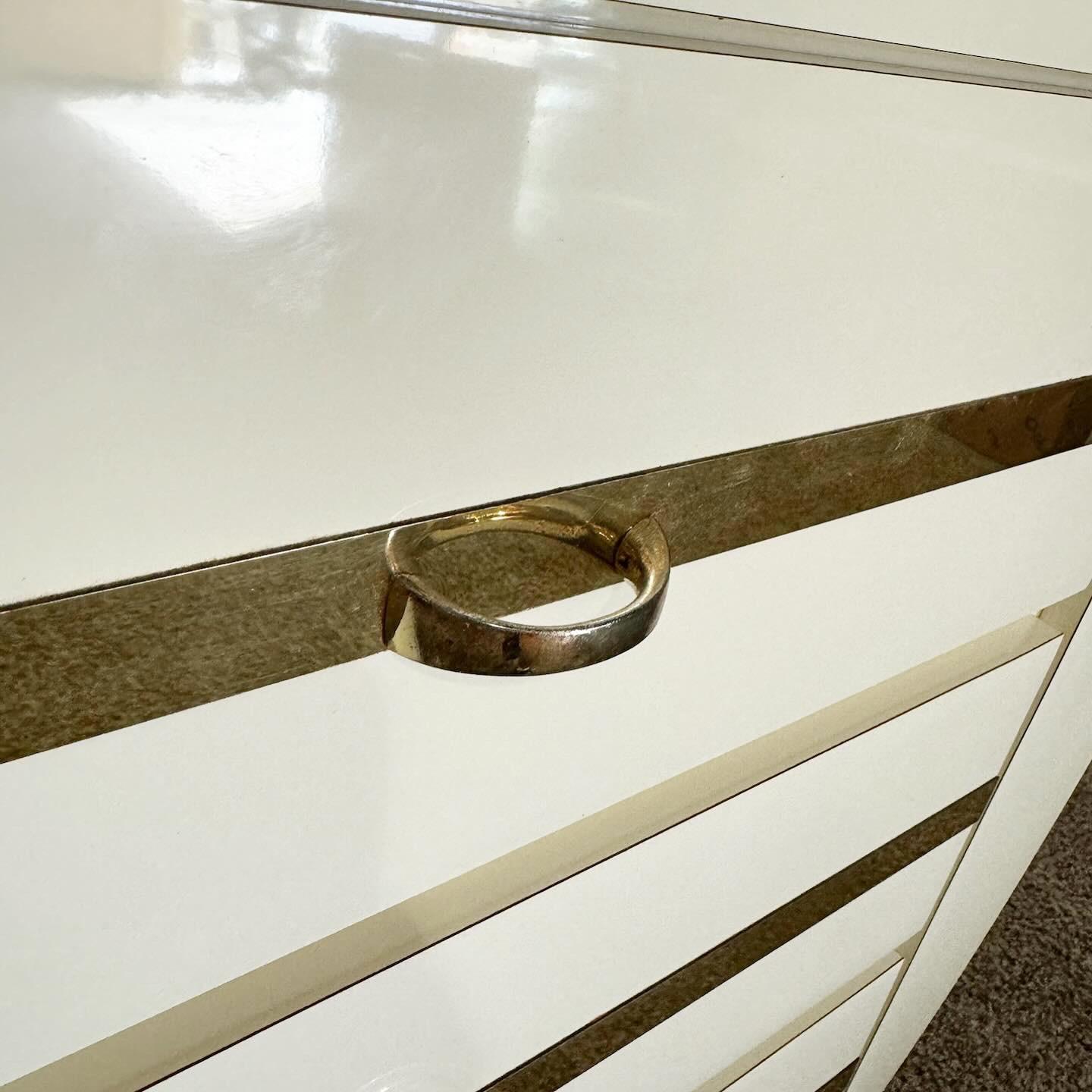 Wood Postmodern Cream Lacquer Laminate Nightstands With Gold Accents- a Pair For Sale
