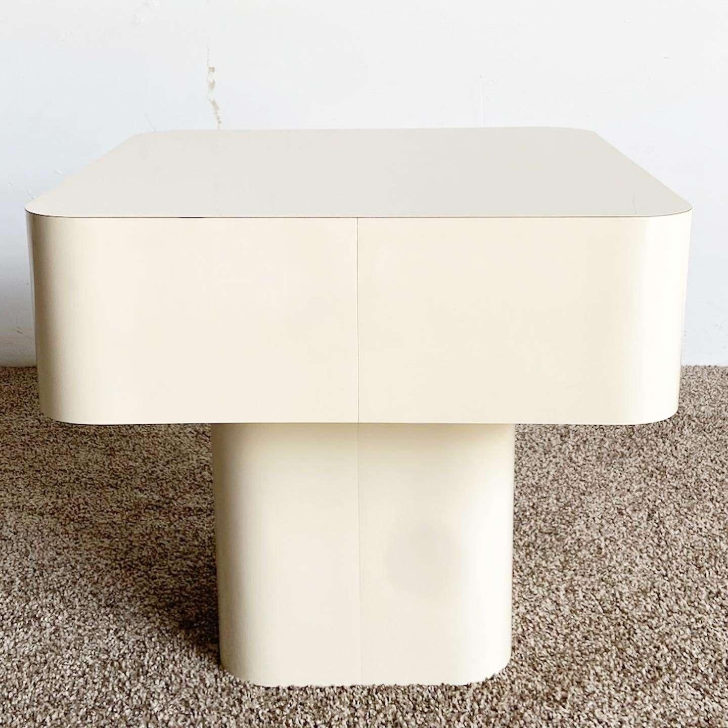American Postmodern Cream Lacquer Laminate Side Table For Sale