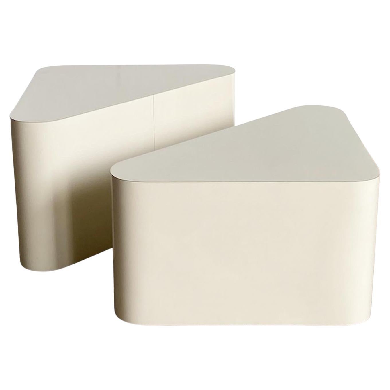 Postmodern Cream Lacquer Laminate Triangular Nesting Side Tables For Sale