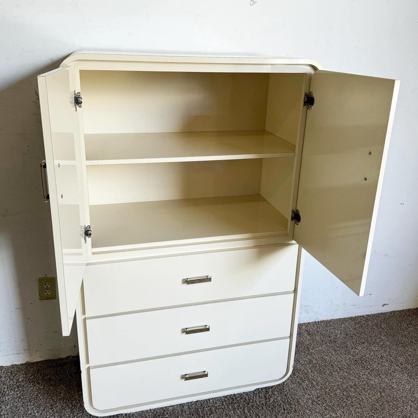 Postmodern Cream Lacquer Laminate Waterfall Armoire In Good Condition In Delray Beach, FL