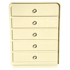 Postmodern Cream Lacquer Laminate Waterfall Highboy Dresser