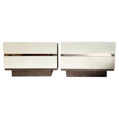 Postmodern Cream Lacquer Laminate With Glass Mirror Paneling - a Pair