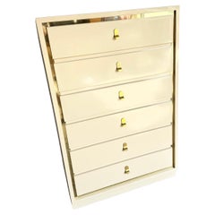 Postmodern Cream Laminate Highboy Dresser With Gold Accents