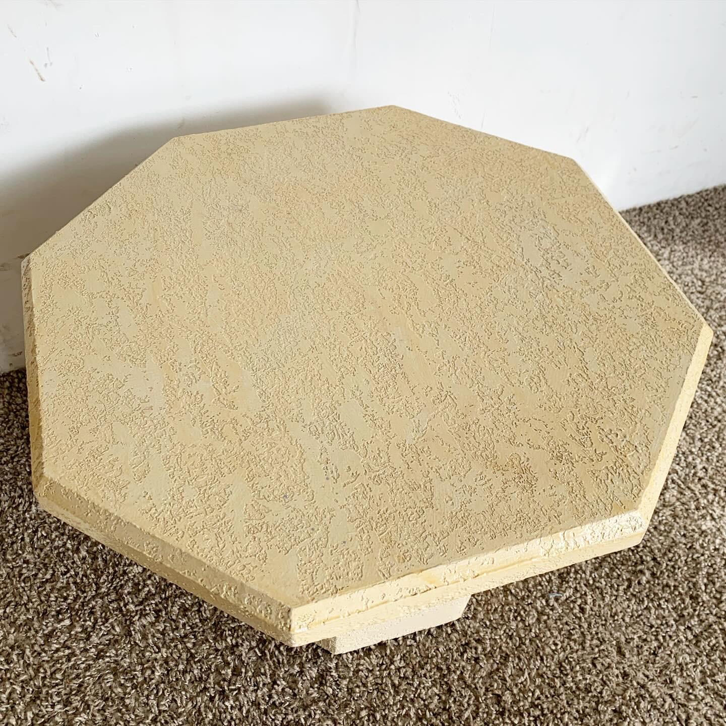 20th Century Postmodern Cream Octagonal Faux Stone Mushroom Nesting Tables - Set of 3 For Sale
