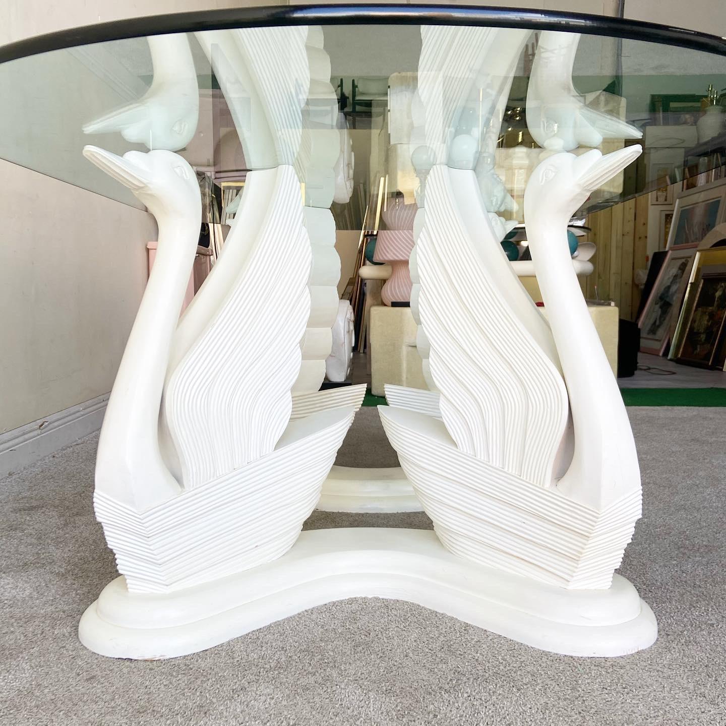 Postmodern Cream Plaster Swan Glass Top Dining Table 7