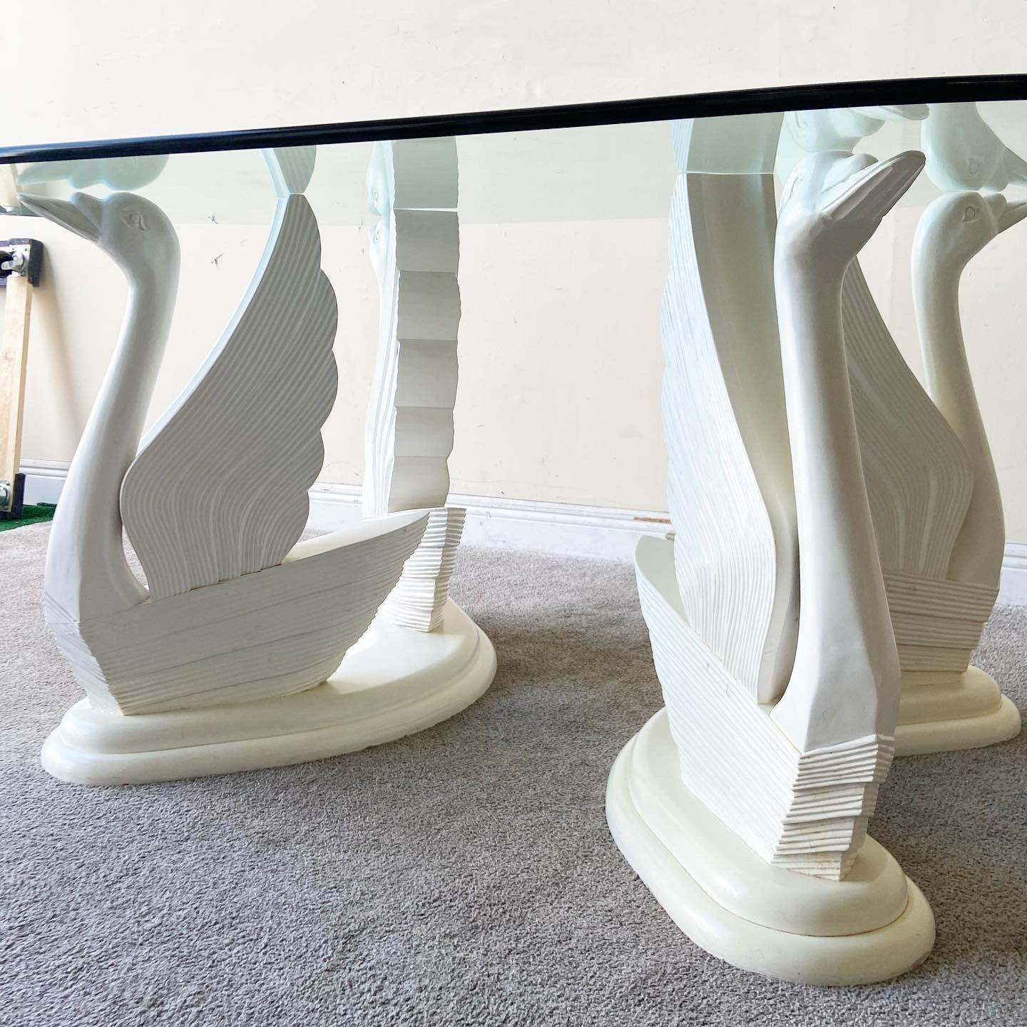 Post-Modern Postmodern Cream Plaster Swan Glass Top Dining Table