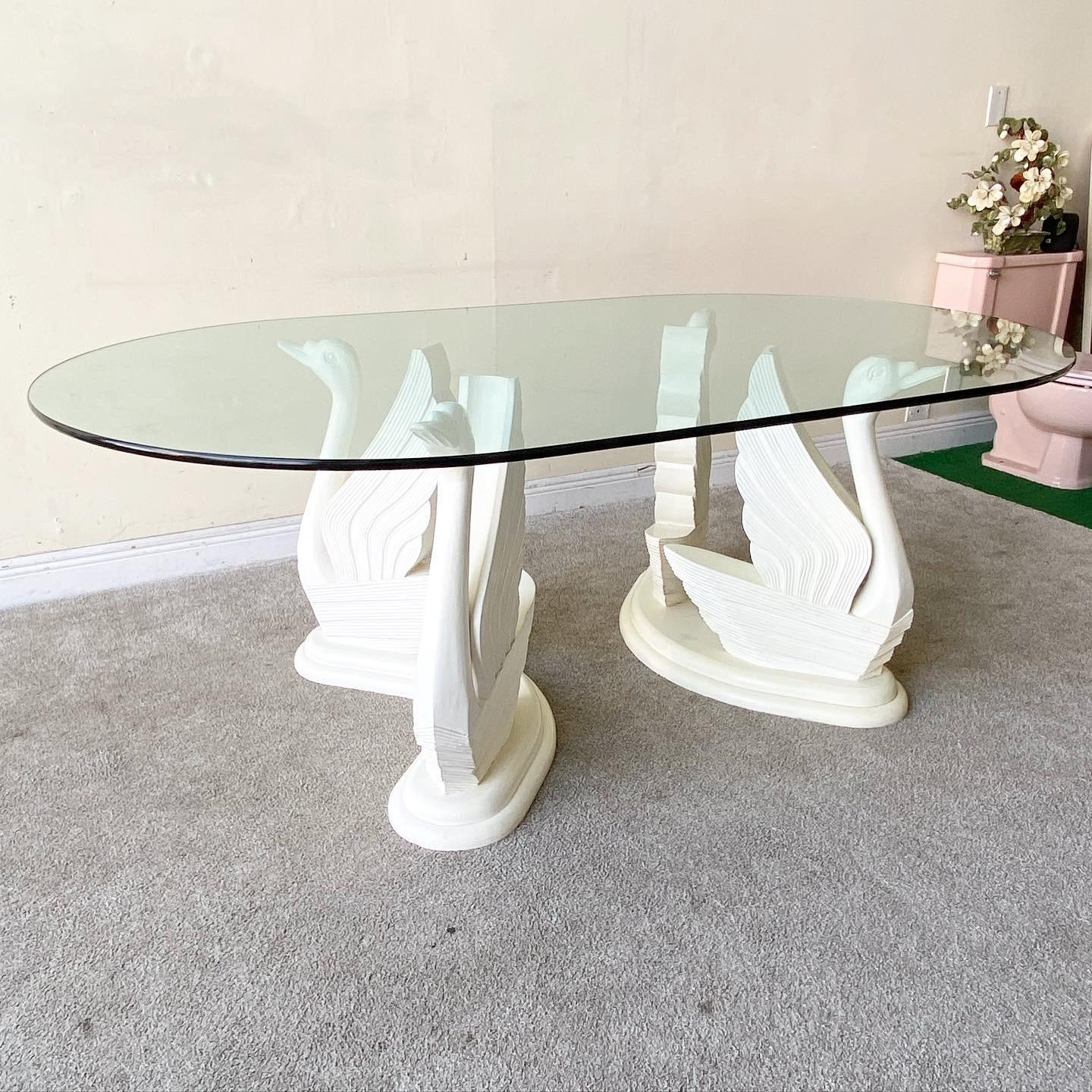 Postmodern Cream Plaster Swan Glass Top Dining Table 2