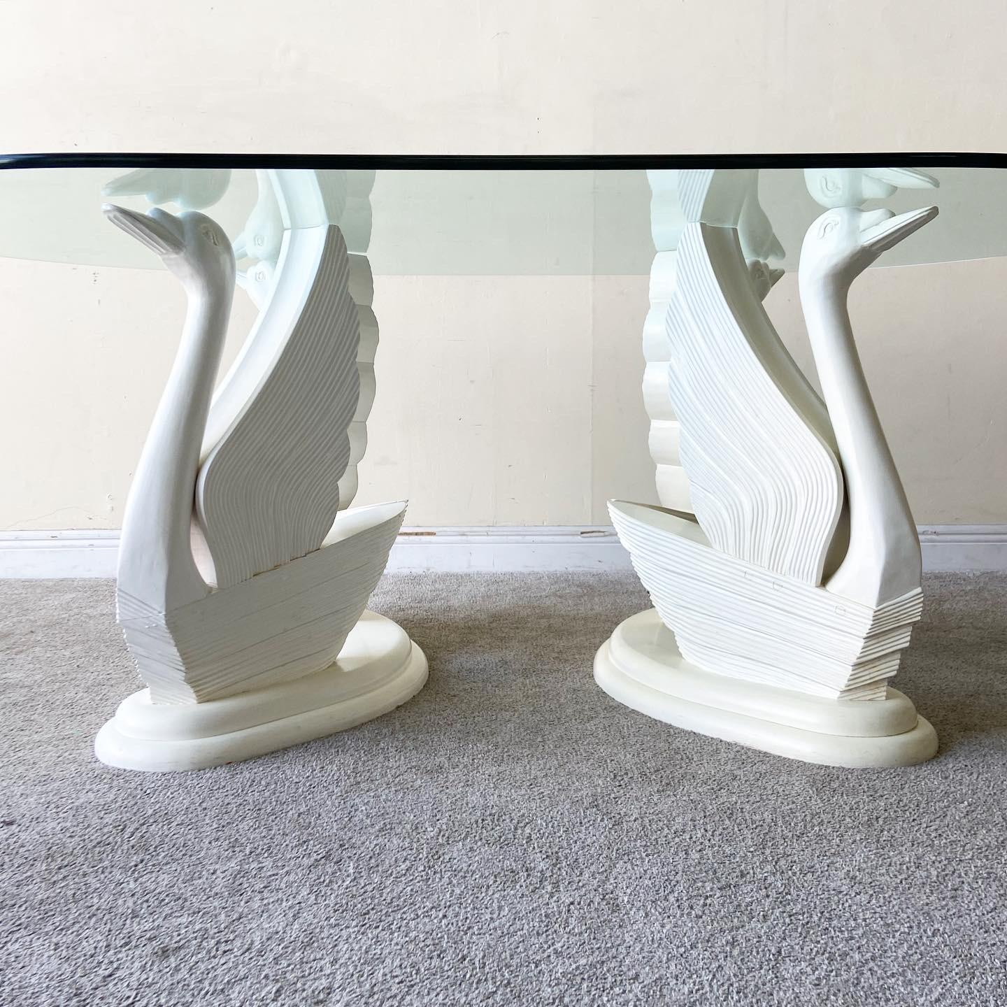 Postmodern Cream Plaster Swan Glass Top Dining Table 3