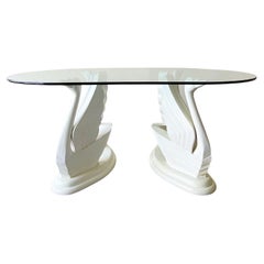 Postmodern Cream Plaster Swan Glass Top Dining Table