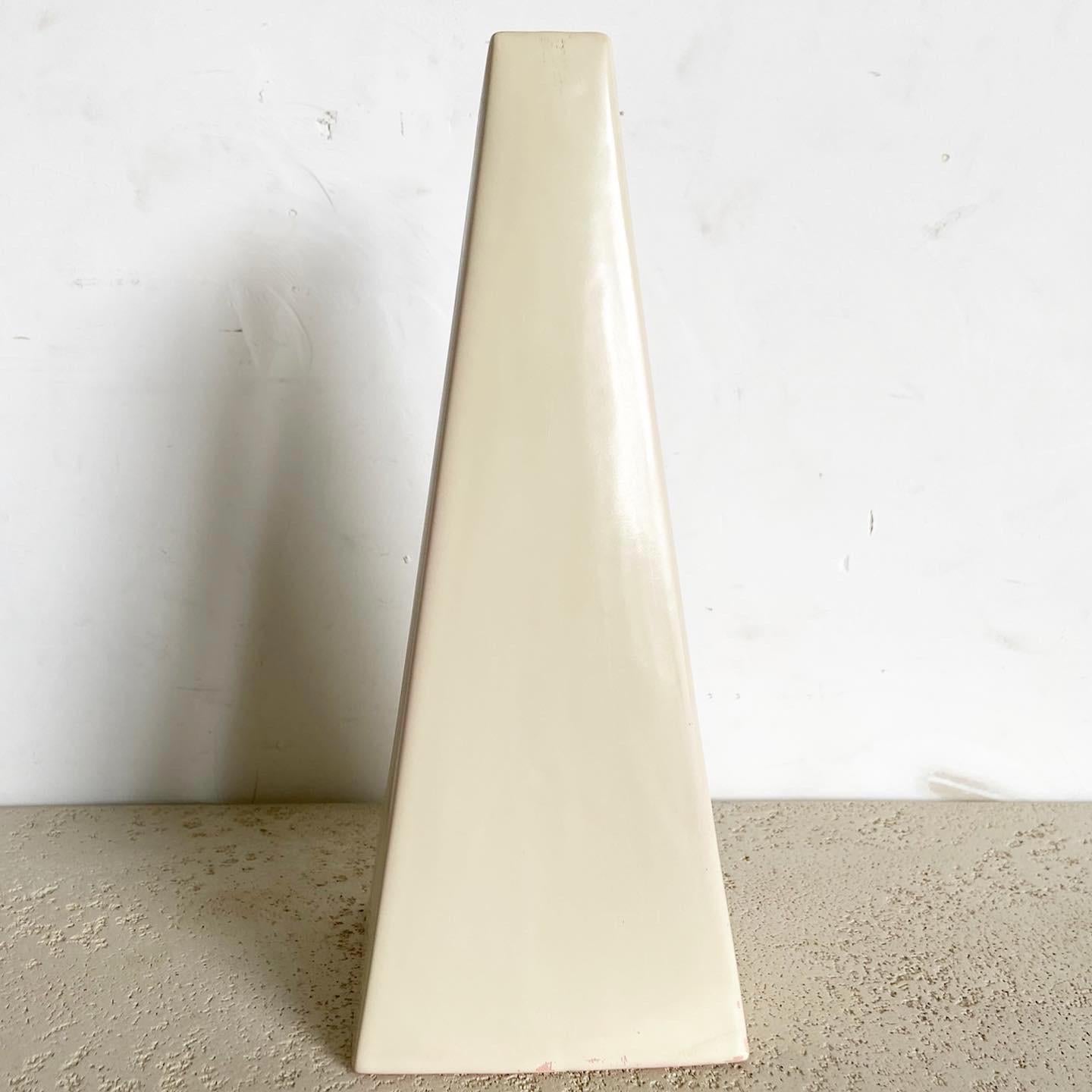 American Postmodern Cream Pyramid Vase by Haeger For Sale