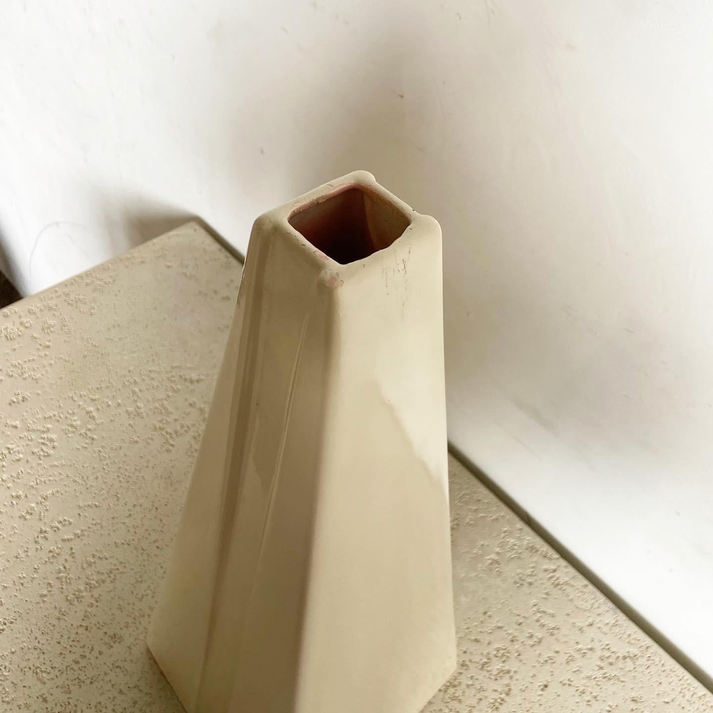 Postmodern Cream Pyramid Vase by Haeger For Sale 1