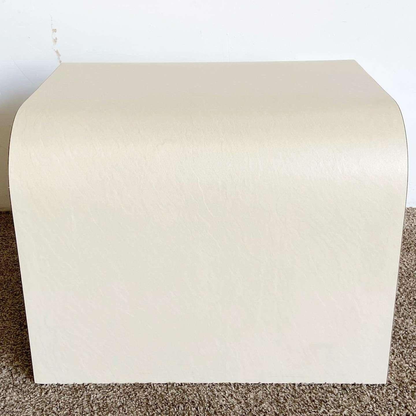 Post-Modern Postmodern Cream Textured Laminate Waterfall Side Table For Sale