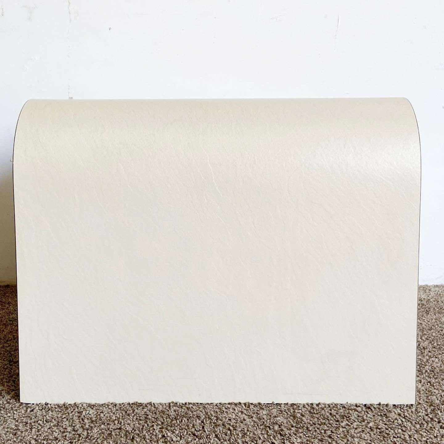 American Postmodern Cream Textured Laminate Waterfall Side Table For Sale