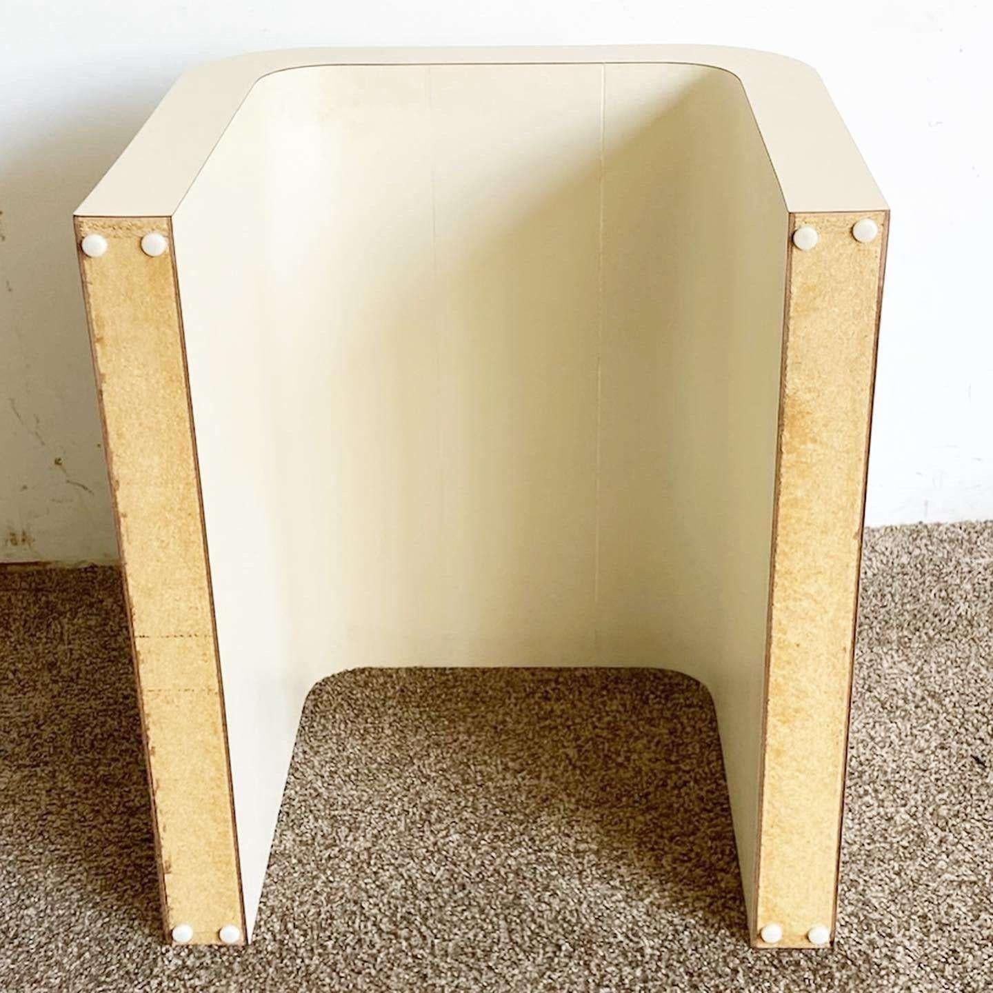 Late 20th Century Postmodern Cream Textured Laminate Waterfall Side Table For Sale