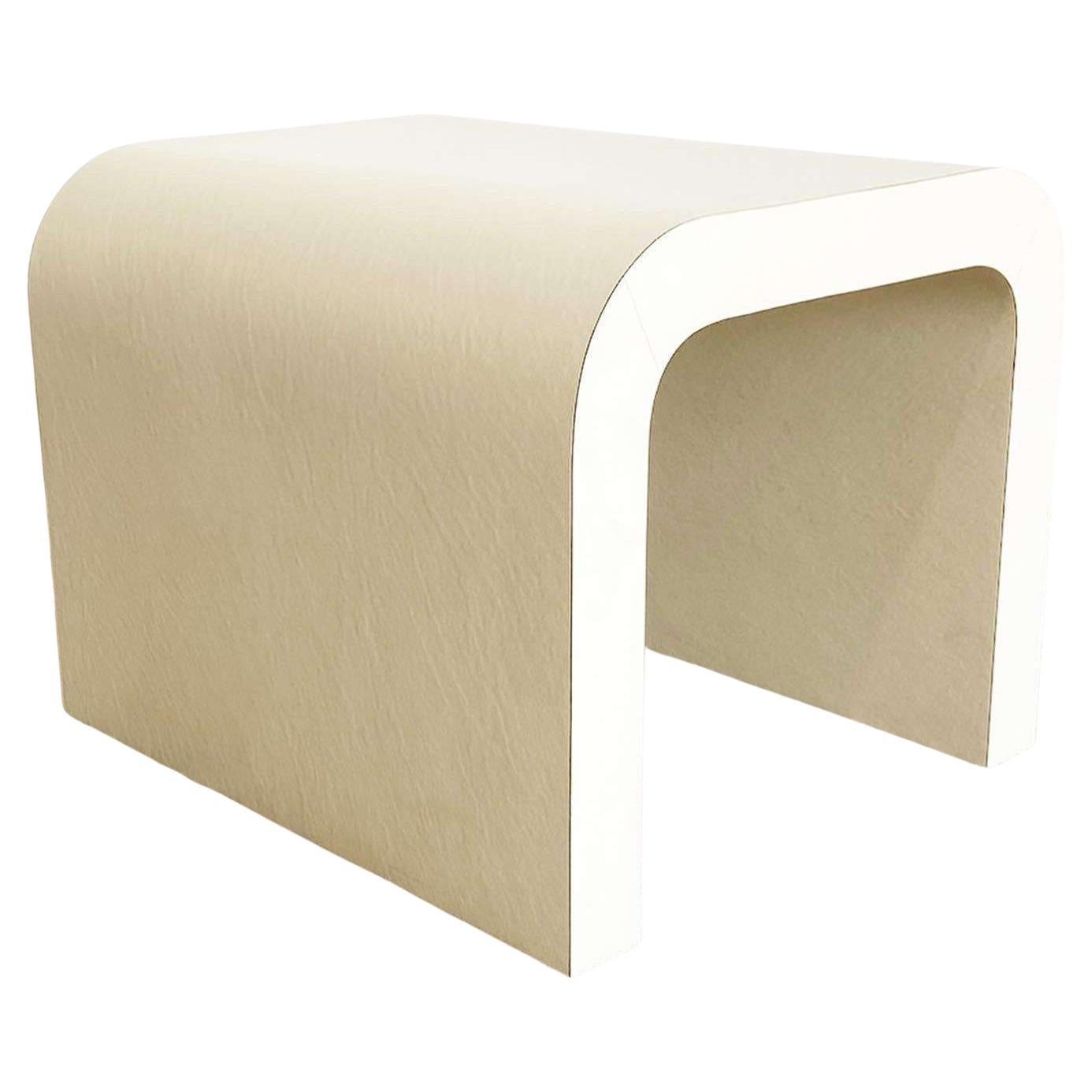 Postmodern Cream Textured Laminate Waterfall Side Table For Sale