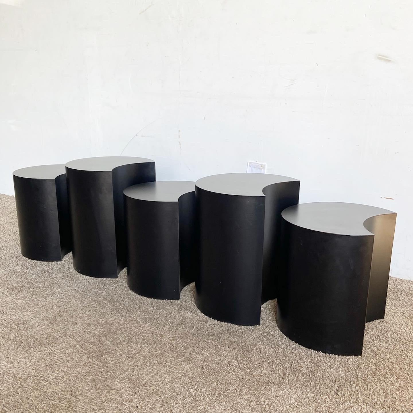 20th Century Postmodern Crescent Black Laminate Nesting Tables - Set of 5 For Sale