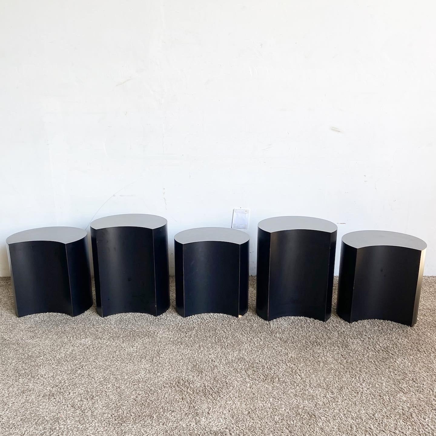 Postmodern Crescent Black Laminate Nesting Tables - Set of 5 For Sale 2