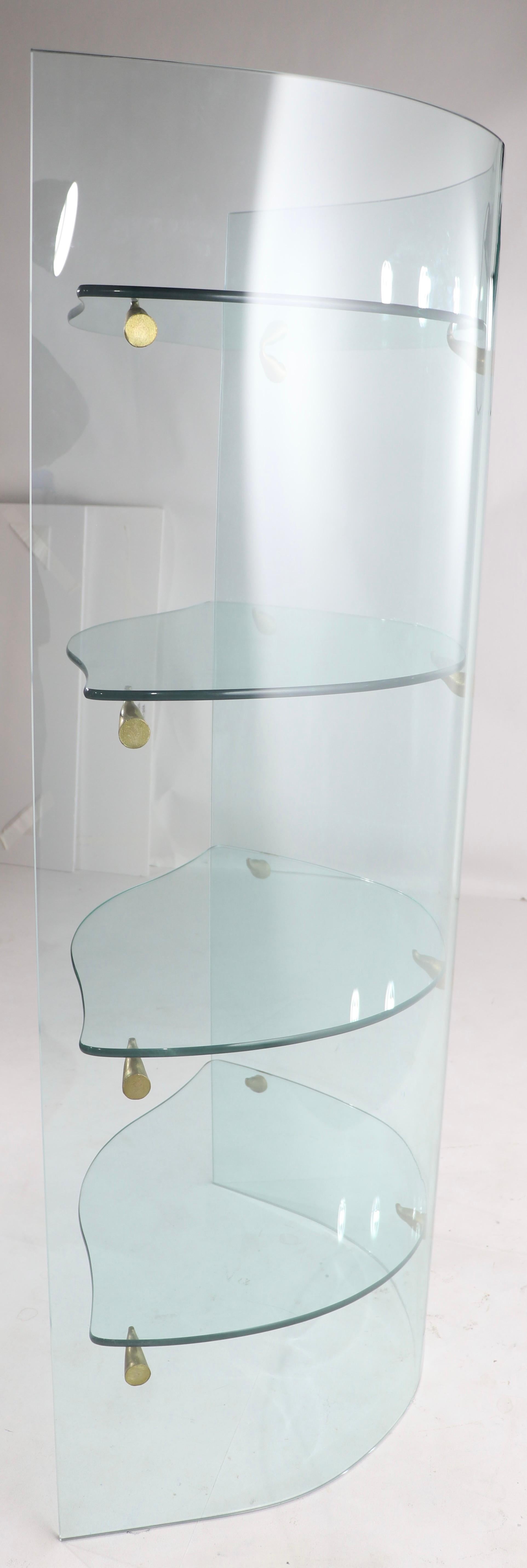 Brass Postmodern Curved Glass Etagere Shelf For Sale