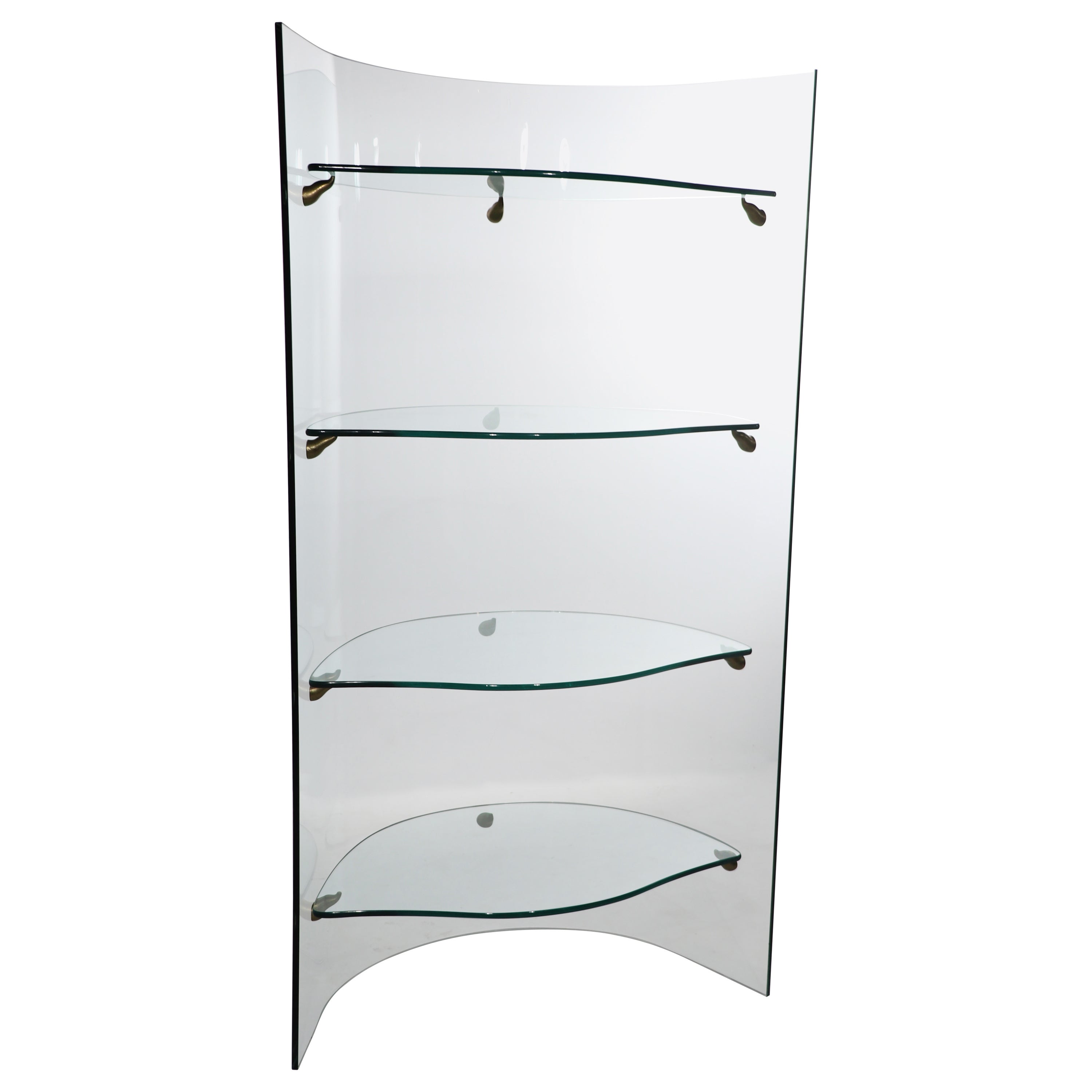 Postmodern Curved Glass Etagere Shelf