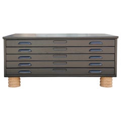 Retro Postmodern Custom Black Stained Oak Custom Flat File Cabinet Coffee Table