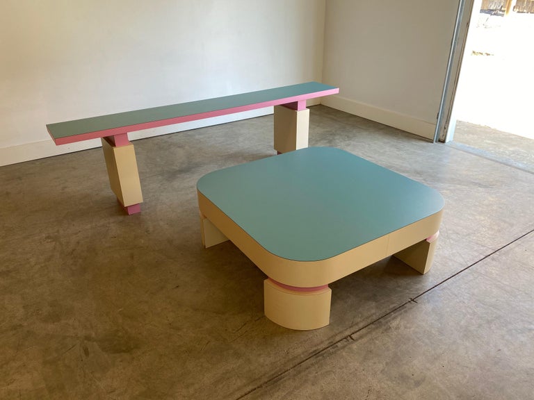 Laminate Postmodern Custom Square Coffee Table For Sale
