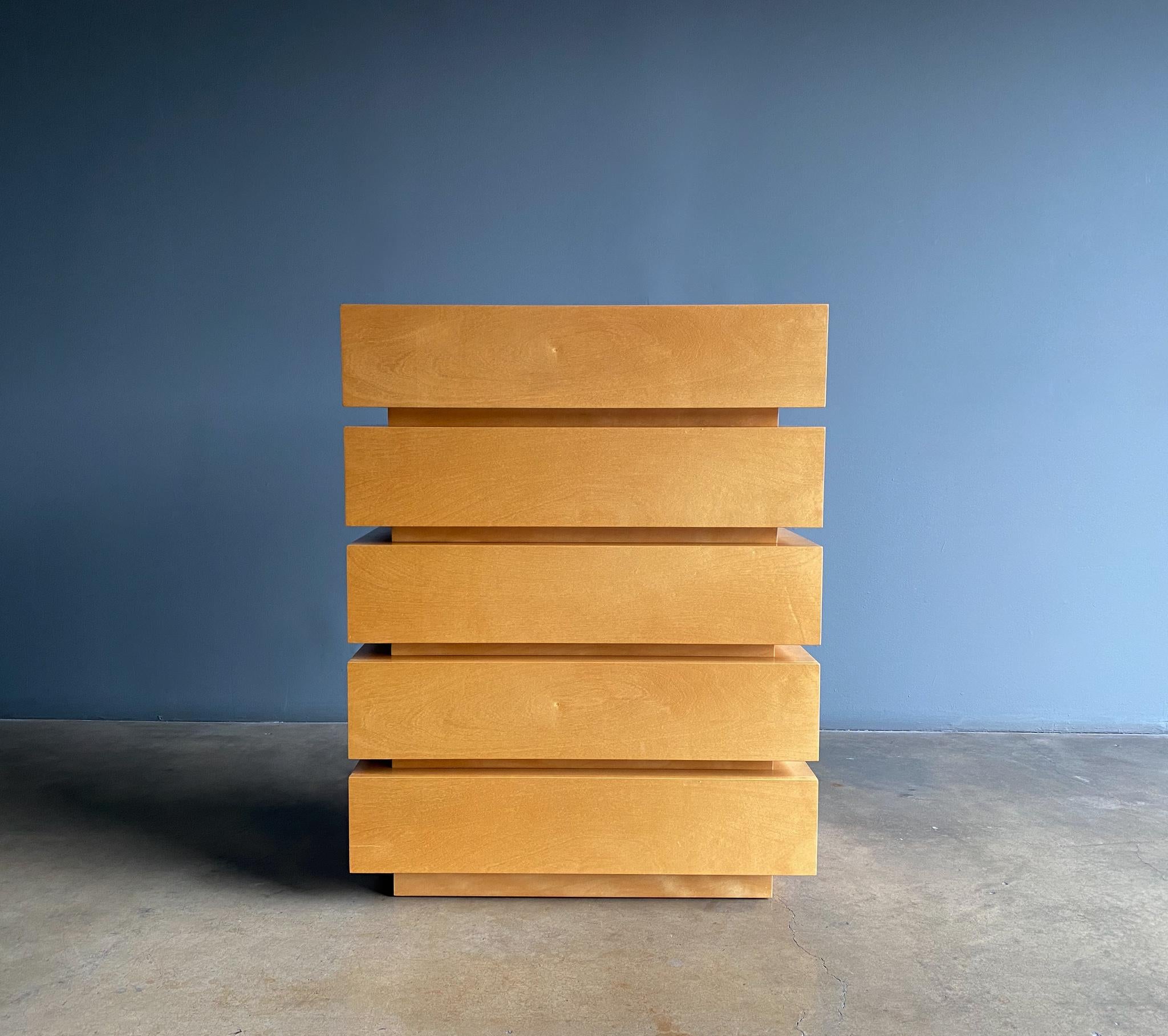 Postmodern custom maple stacked chest of drawers, 1990's.