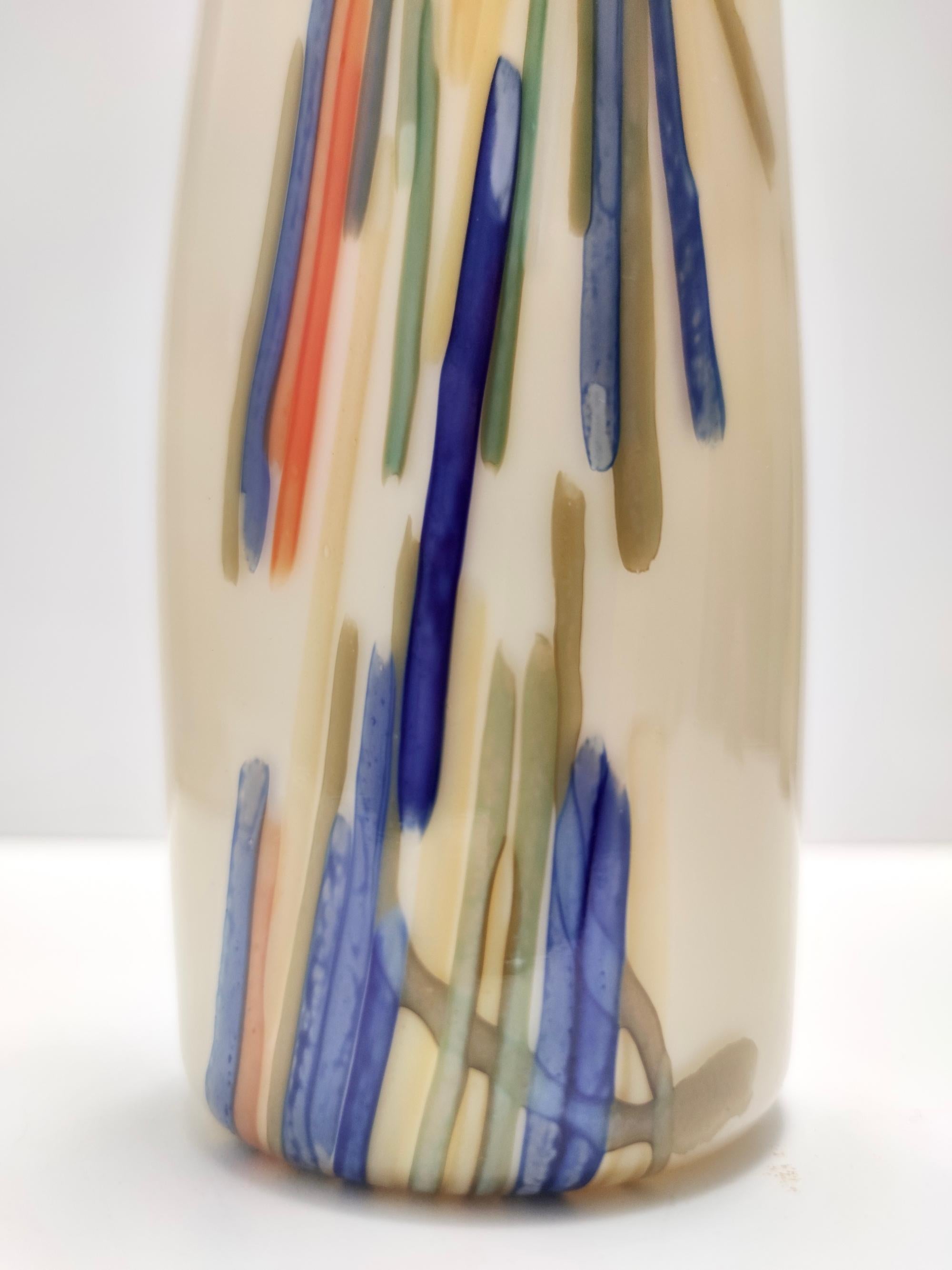 Postmodern Cylindric Encased and Hand-blown Opaline Glass Vase, Italy For Sale 4