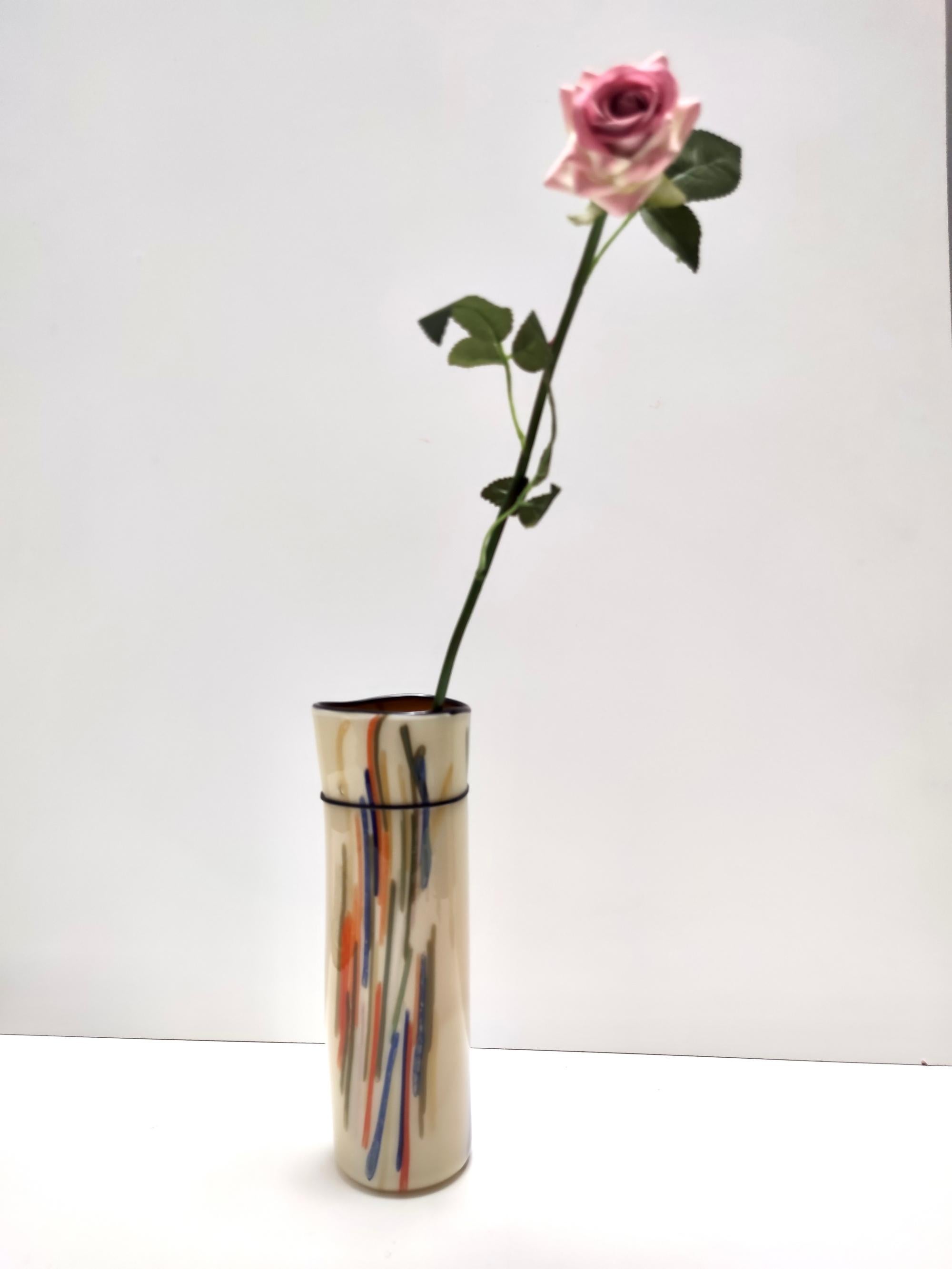 Post-Modern Postmodern Cylindric Encased and Hand-blown Opaline Glass Vase, Italy For Sale