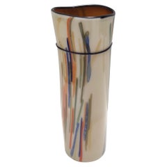 Postmodern Cylindric Encased and Hand-blown Opaline Glass Vase, Italy