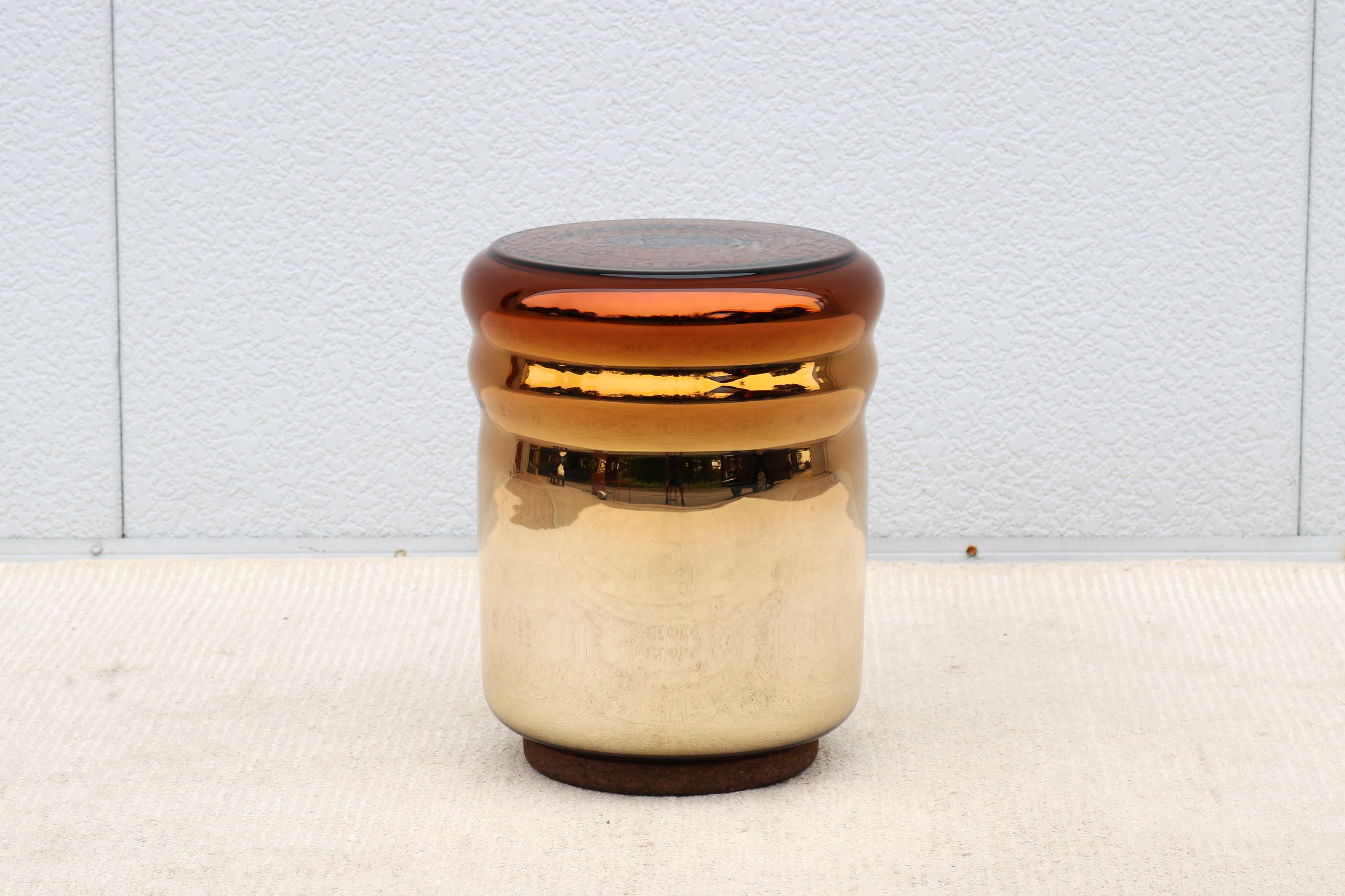 Czech Postmodern Dan Yeffet & Lucie Koldova for Haymann Editions Wave Stool Gold Glass For Sale