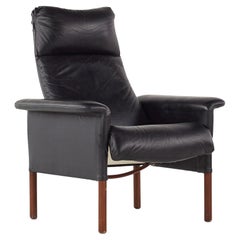 Postmodern Danish Black Leather Lounge Chair
