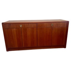 Postmodern Danish Modern Teak Credenza / Brass Handles Dovetail Corners