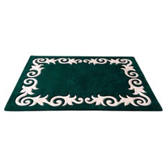 Vintage Postmodern Dark Green and Pink Rectangular Area Rug