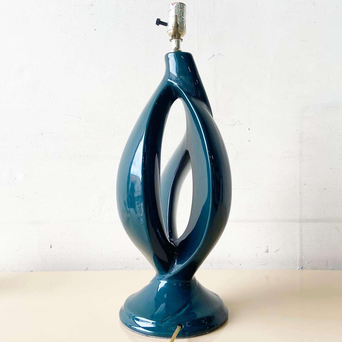 Postmodern Dark Green Sculpted Ceramic Table Lamp For Sale