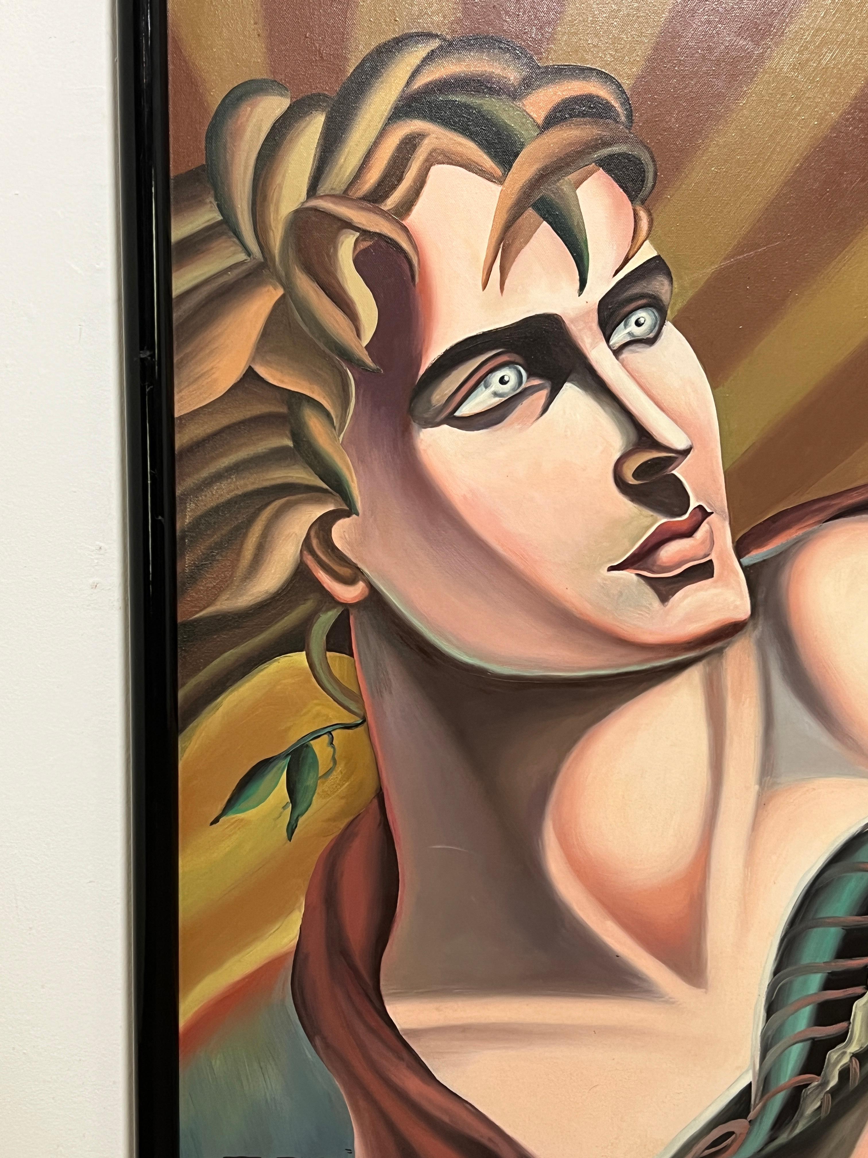 Postmodernes Diptychon im Deko-Stil Adam und Eva, Gemälde von J. Collazzi, D. 1987 (Art déco) im Angebot