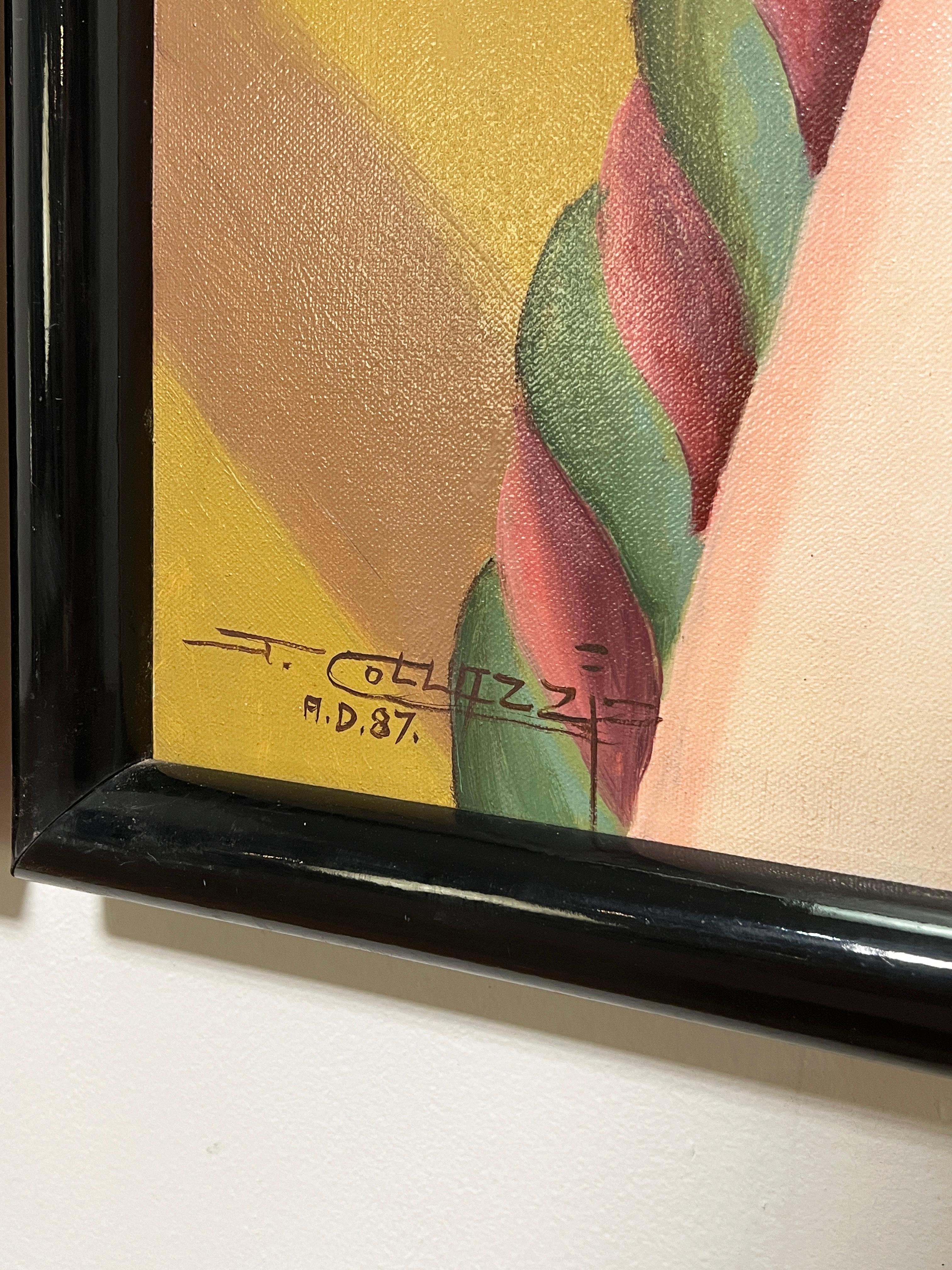 Postmodernes Diptychon im Deko-Stil Adam und Eva, Gemälde von J. Collazzi, D. 1987 im Angebot 1