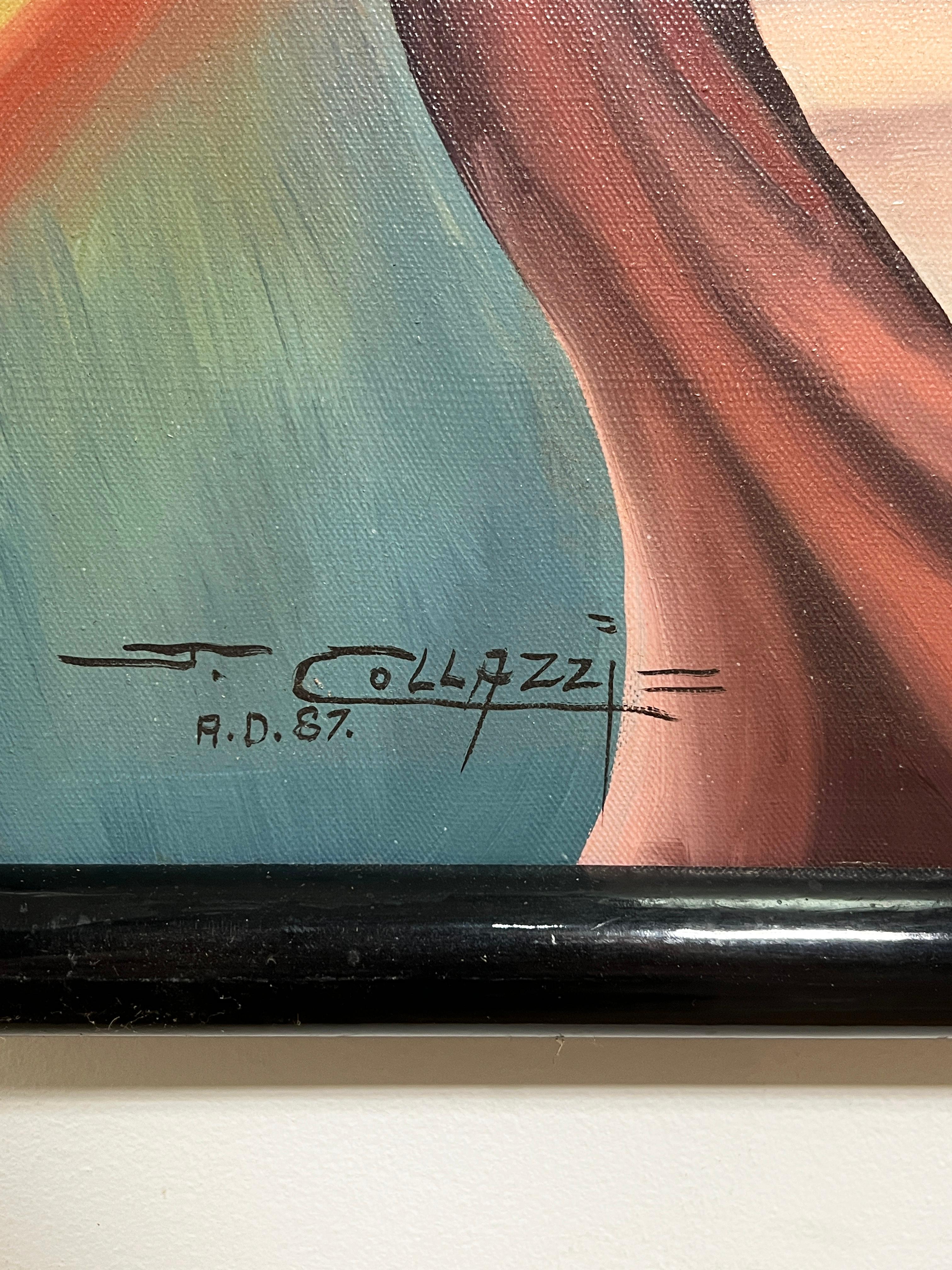 Postmodernes Diptychon im Deko-Stil Adam und Eva, Gemälde von J. Collazzi, D. 1987 im Angebot 2