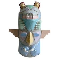 Jarrón decorativo posmoderno de cerámica «Totem» con tapa, EE. UU., década de los 80