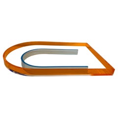 Postmodern Decorative Lucite Tray with Orange Clear & Blue Accents
