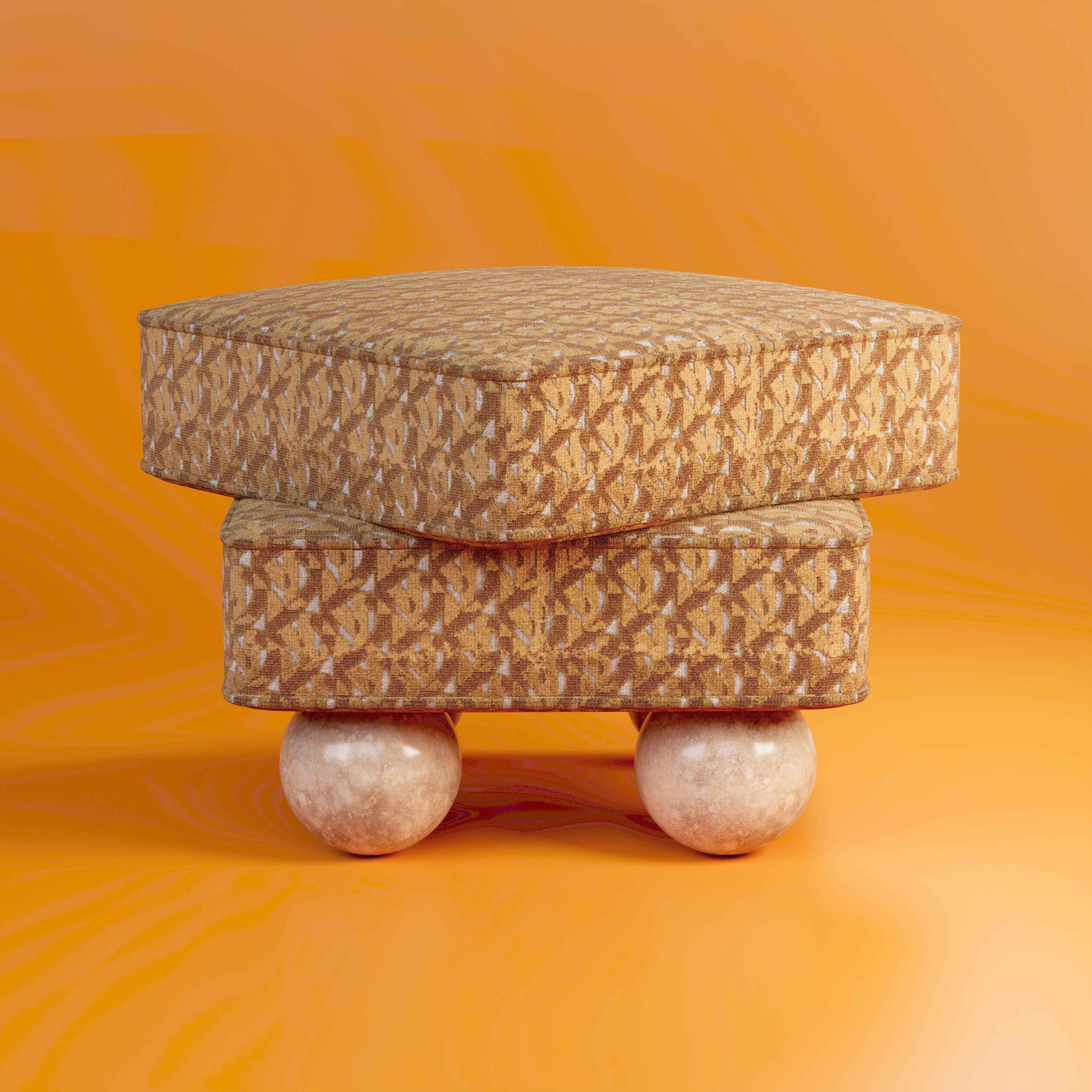 Postmodern Dedar Jacquard Velvet Madonna Stool Wood Made in Portugal by Malabar For Sale 5