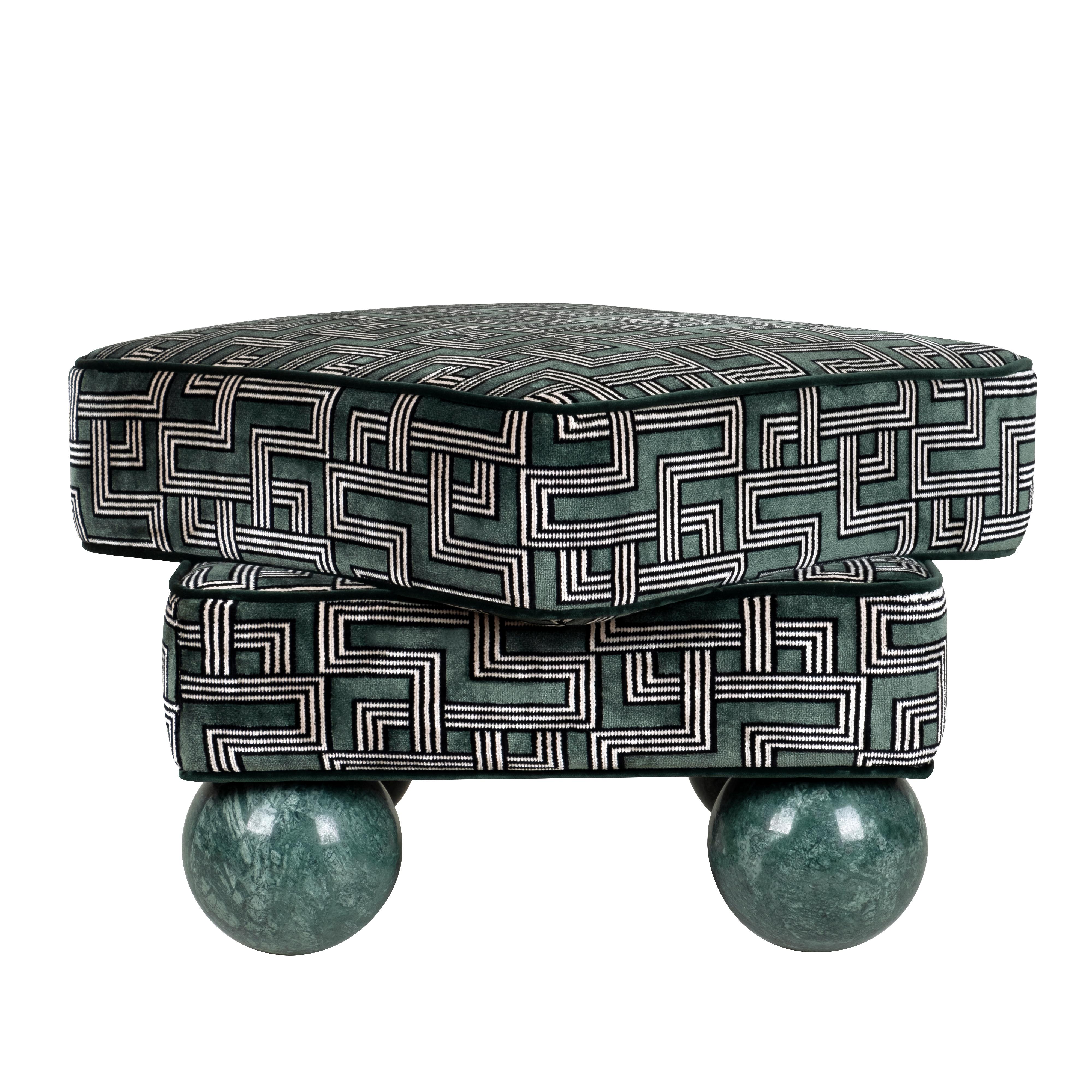 Postmodern Dedar Jacquard Velvet Madonna Stool Wood Made in Portugal by Malabar In New Condition For Sale In RIO TINTO, PT
