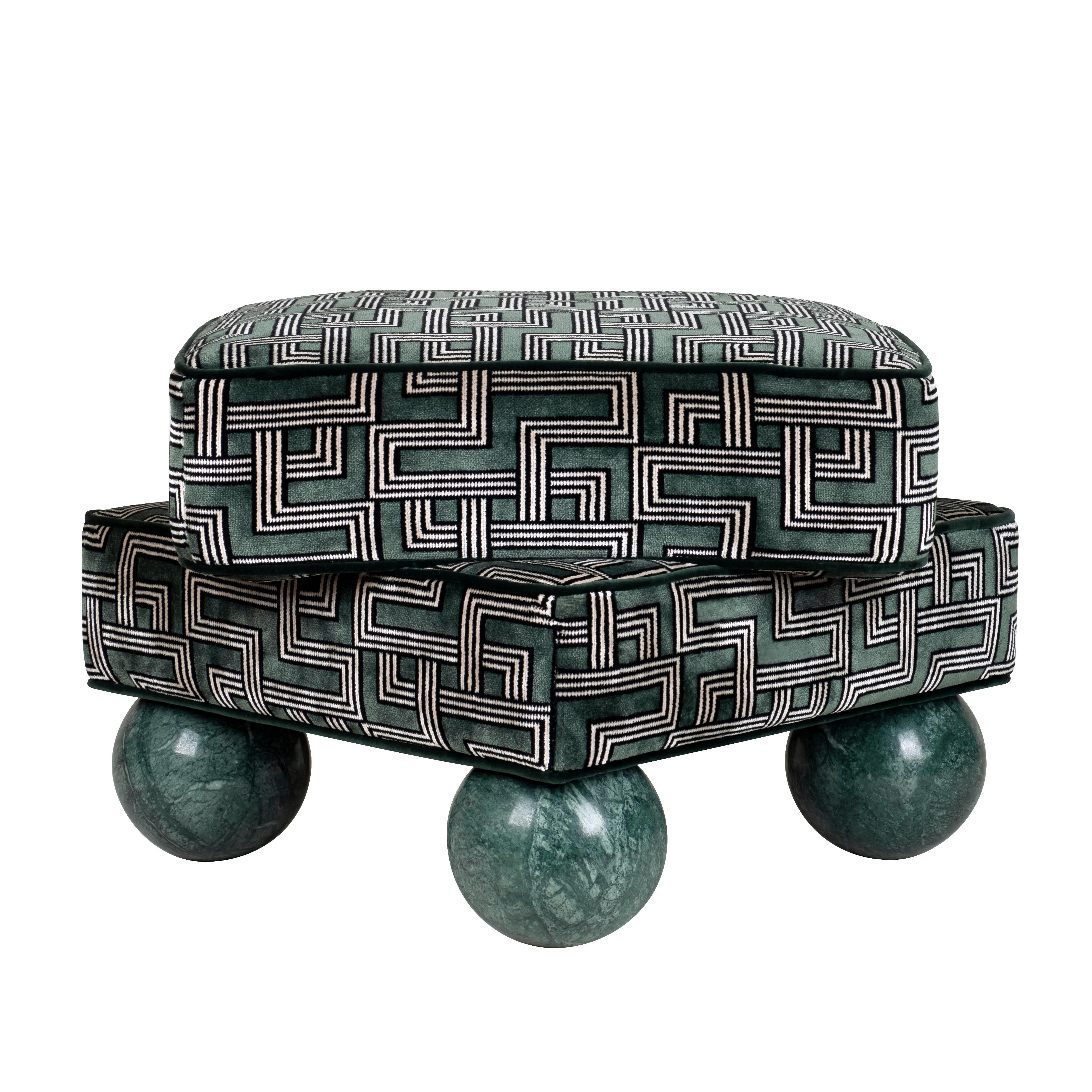 Contemporary Postmodern Dedar Jacquard Velvet Madonna Stool Wood Made in Portugal by Malabar For Sale
