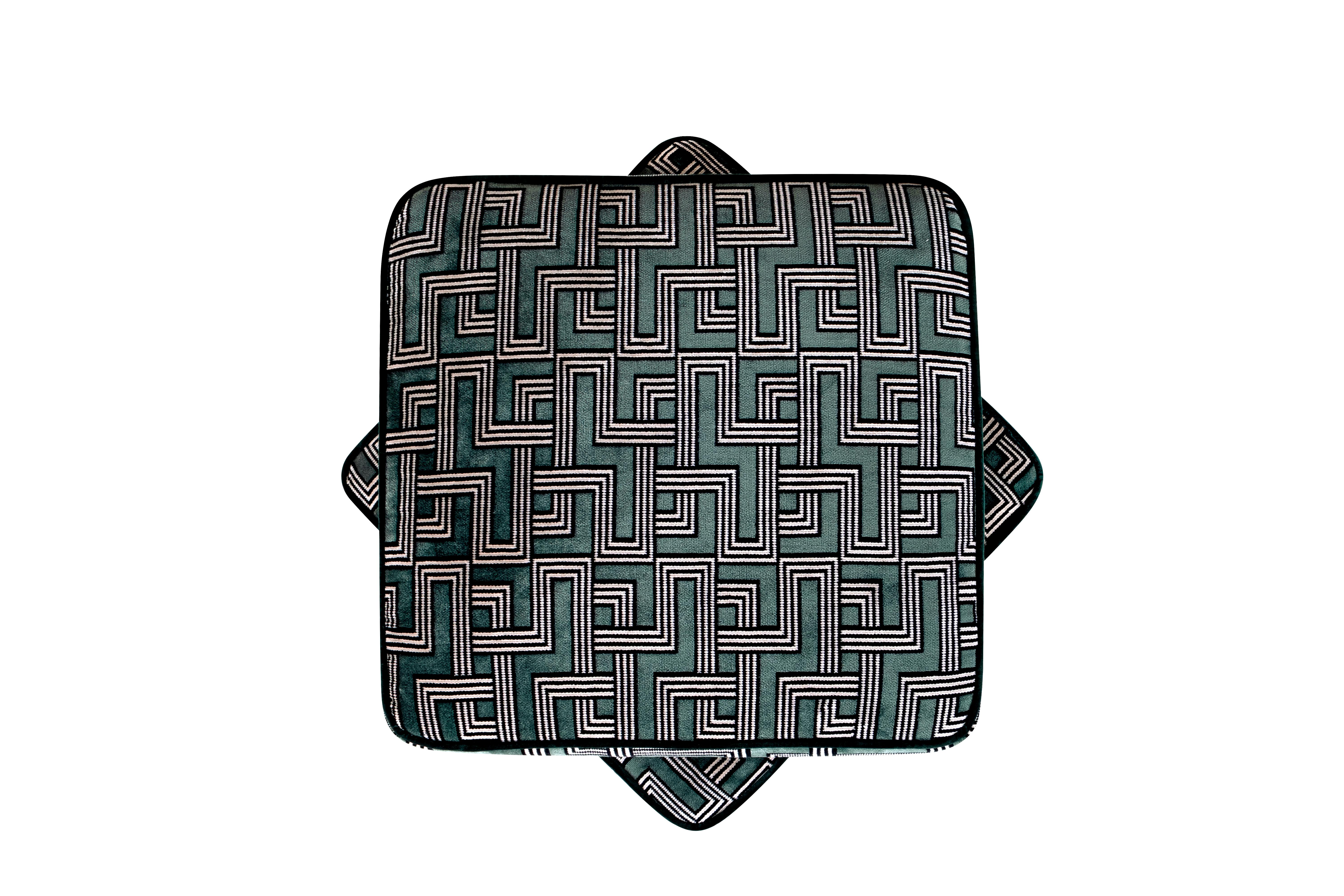 Postmodern Dedar Jacquard Velvet Madonna Stool Wood Made in Portugal by Malabar For Sale 1