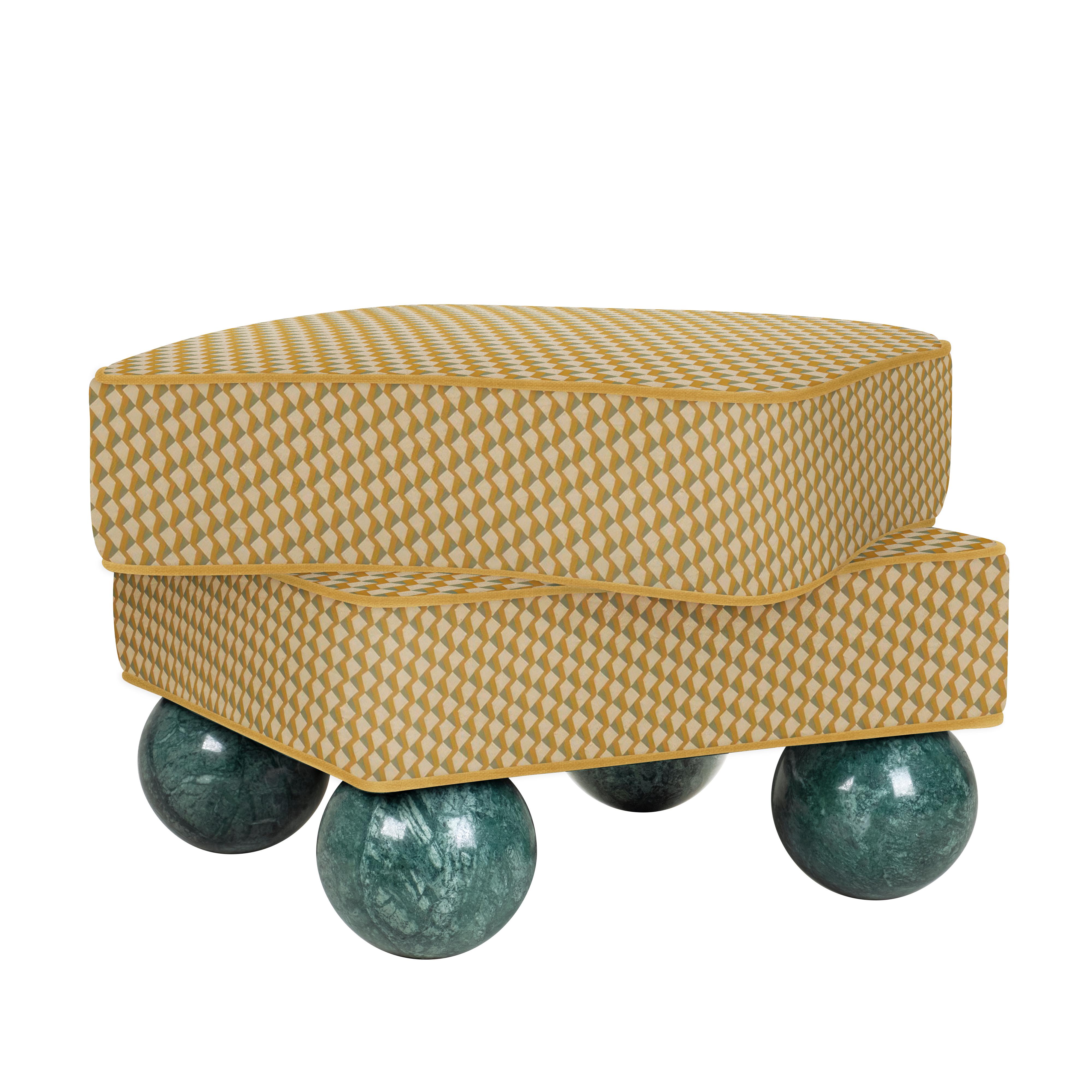 Postmodern Dedar Jacquard Velvet Madonna Stool Wood Made in Portugal by Malabar For Sale 2