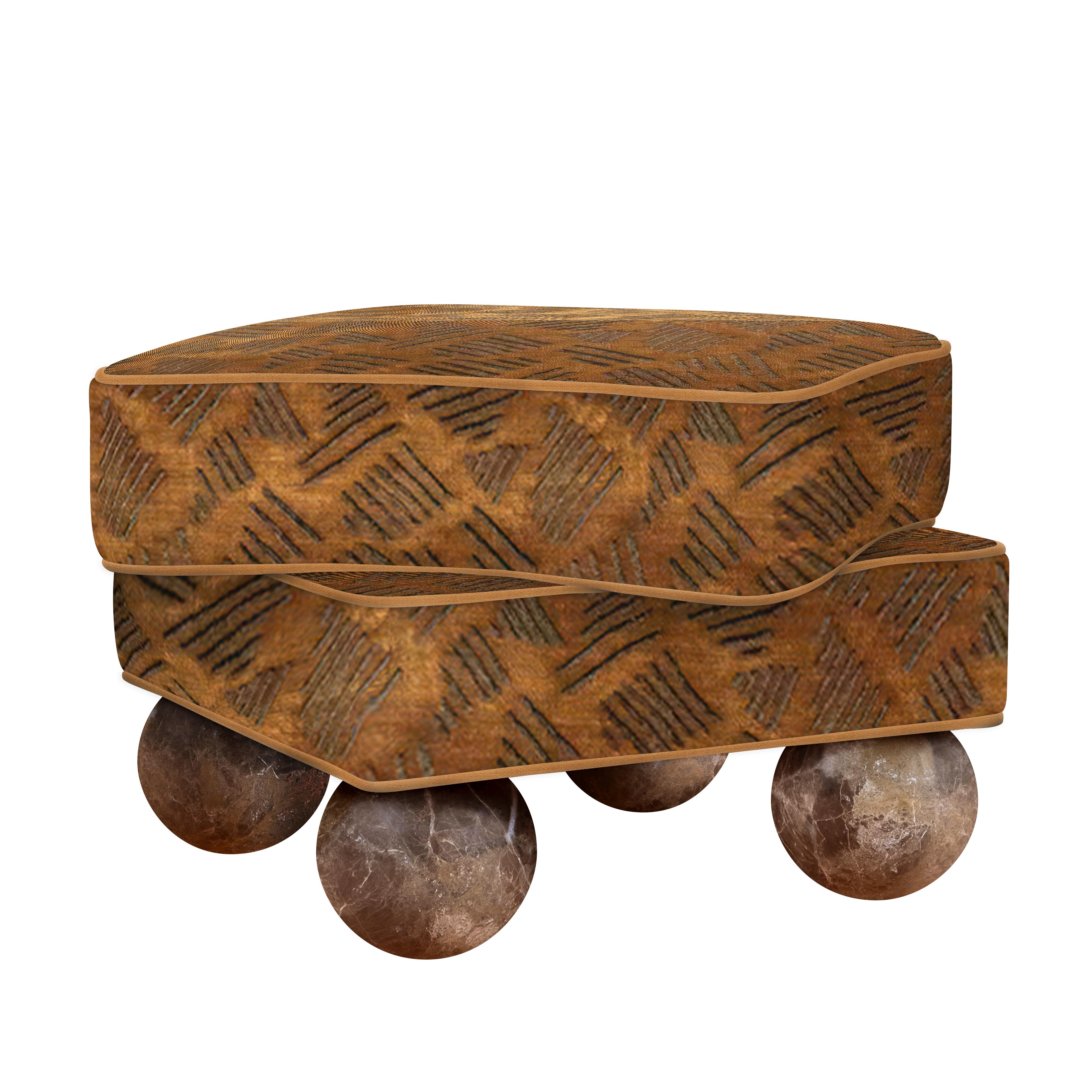 Postmodern Dedar Jacquard Velvet Madonna Stool Wood Made in Portugal by Malabar For Sale 3