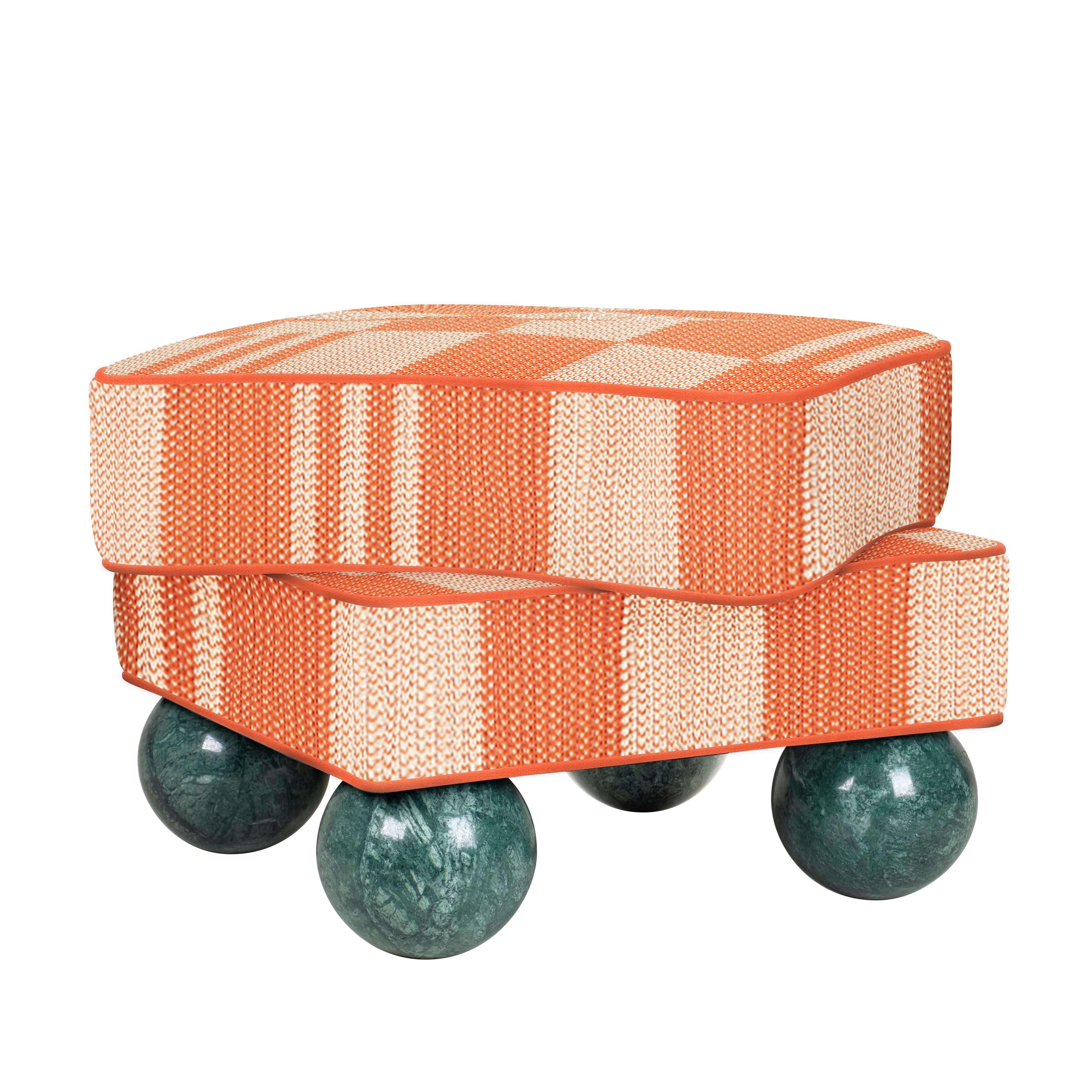 Postmodern Dedar Jacquard Velvet Madonna Stool Wood Made in Portugal by Malabar For Sale 4