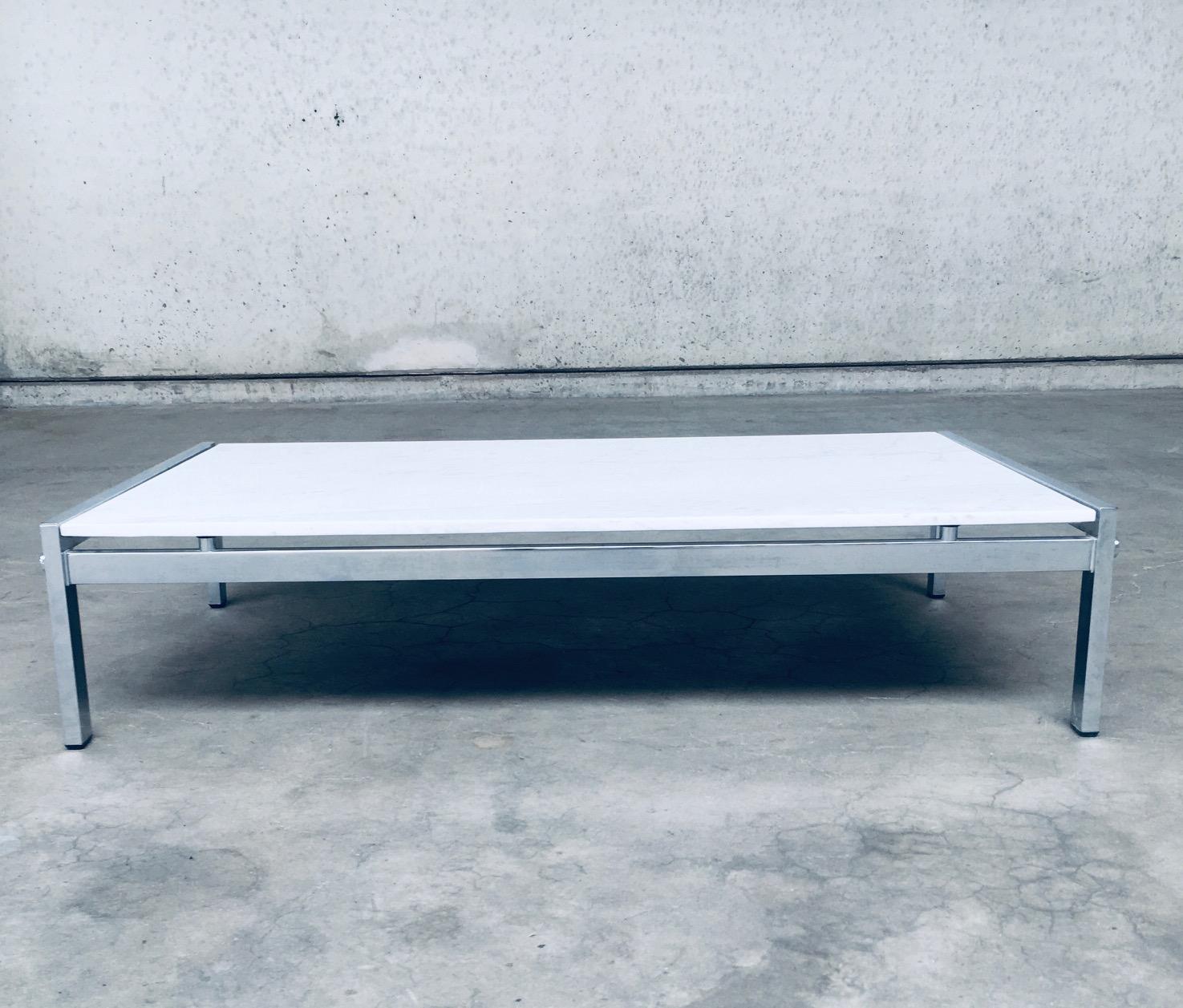 Metal Postmodern Design Carrara Marble Low Coffee Table, Italy 1970's For Sale