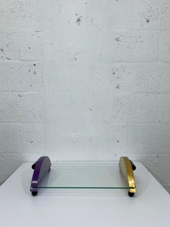 Postmodern Design Glass and Wood Tray by Thor, 1996