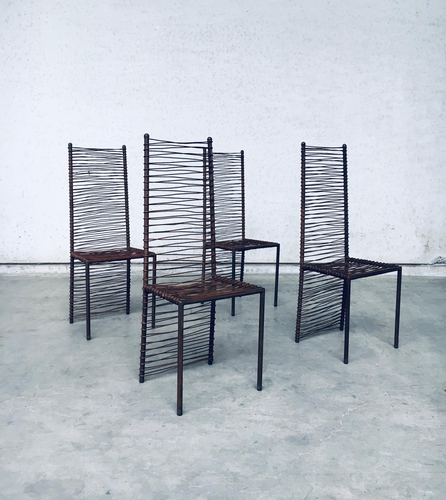European Postmodern Design Handcrafted Iron High Back Chair Set, 1980's For Sale