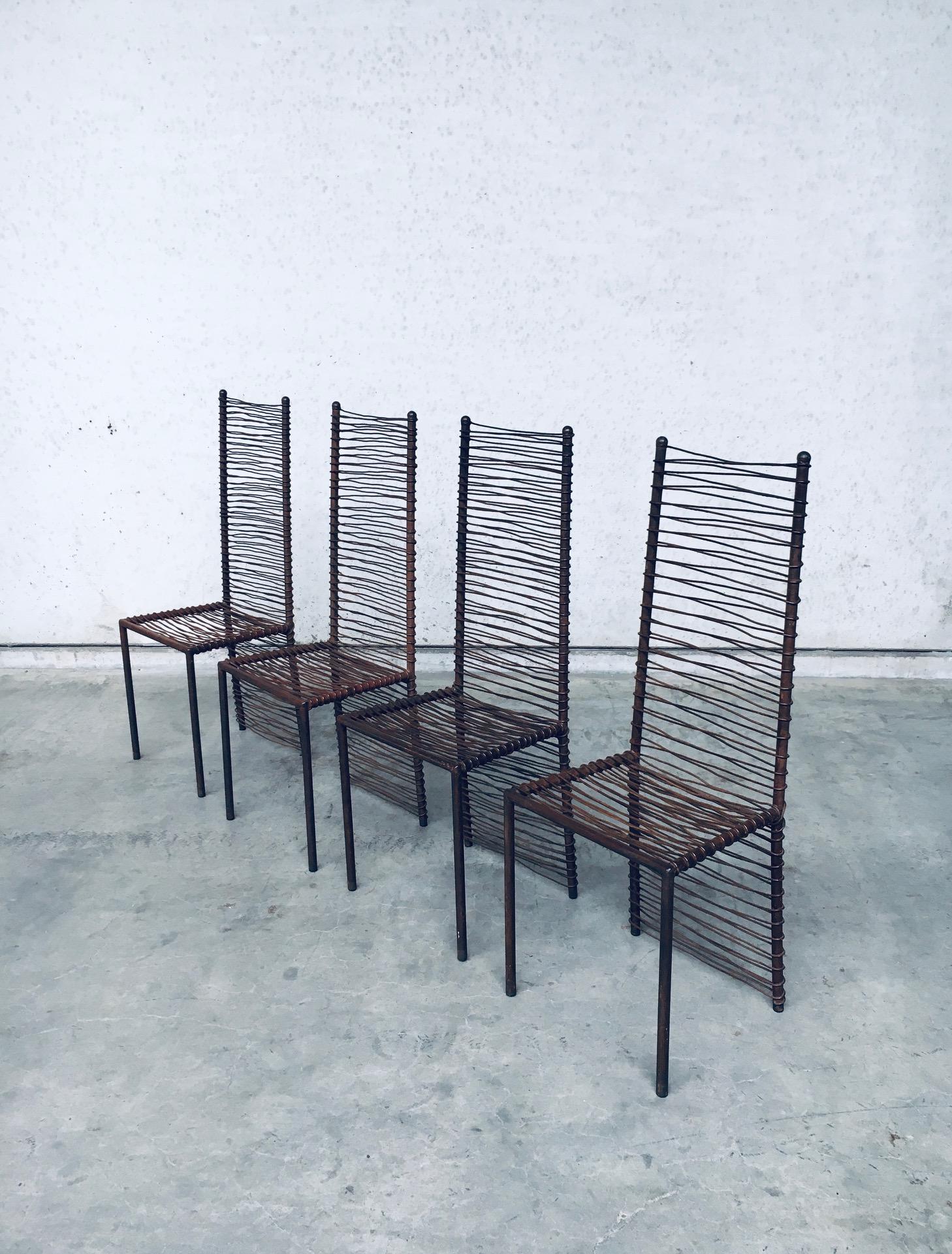 Postmodern Design Handcrafted Iron High Back Chair Set, 1980's In Good Condition For Sale In Oud-Turnhout, VAN
